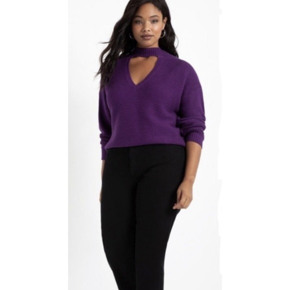 Eloquii Ribbed Sweater 14-16 Large Purple chunky  V Neck‎ sweater  Plus Size
